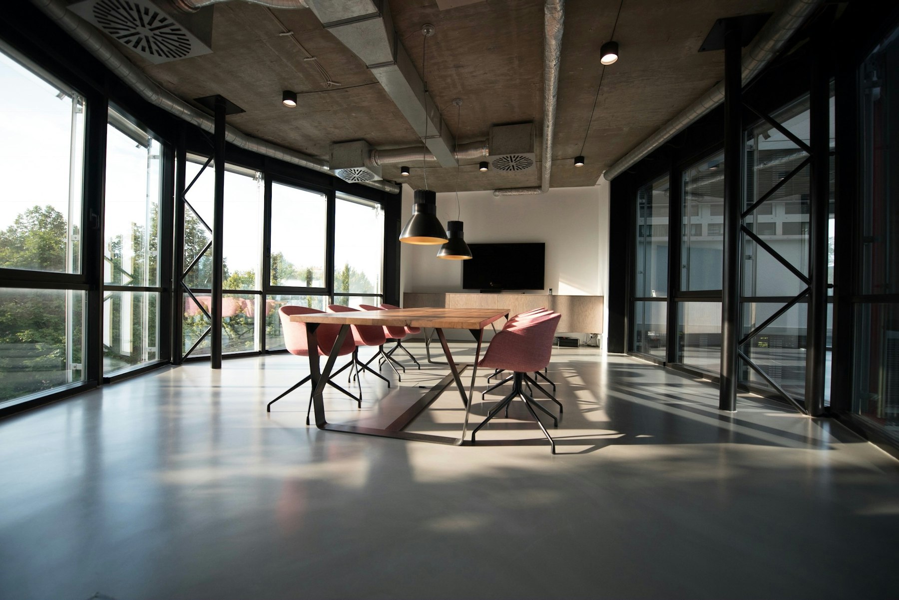 Professional conference room prepared for public procurement review
